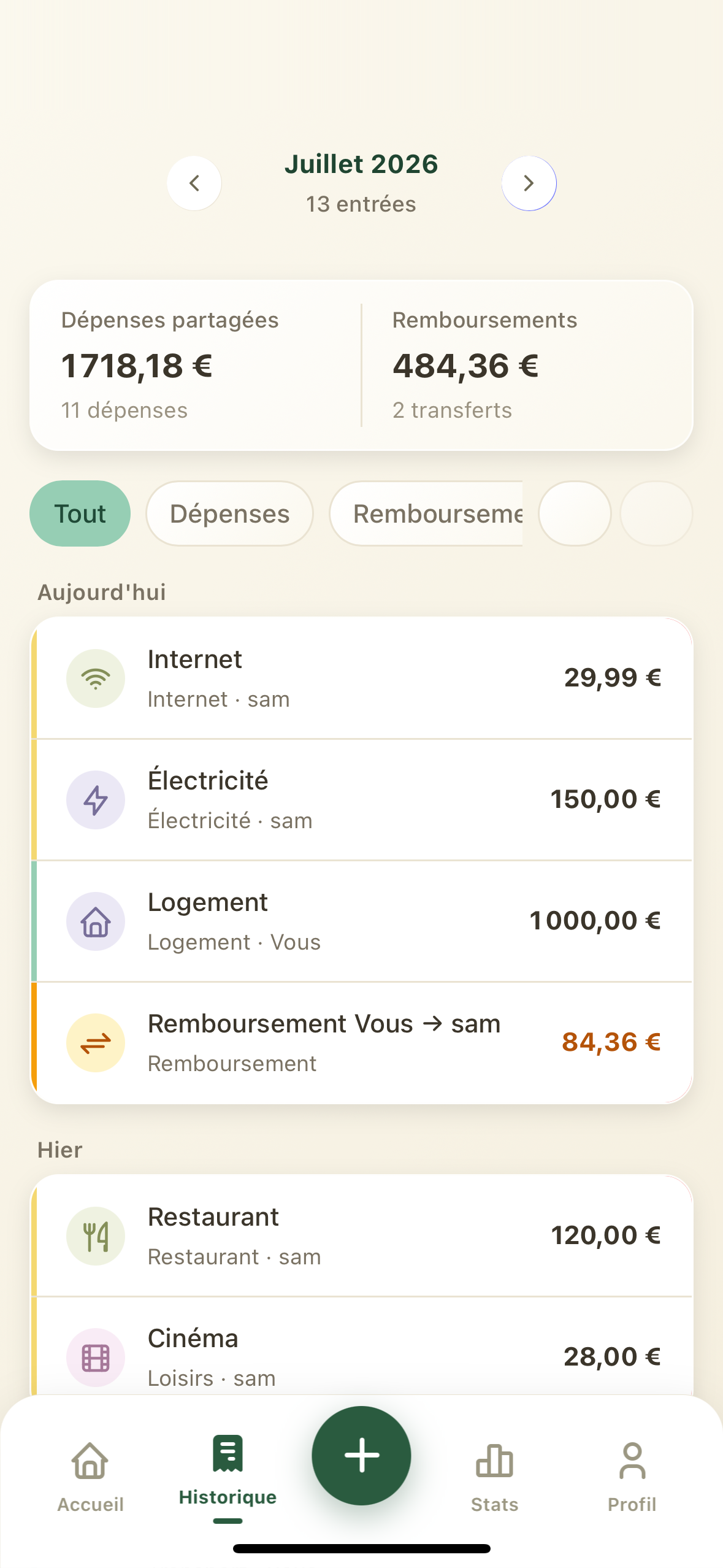 Kopika — historique filtrable des dépenses
